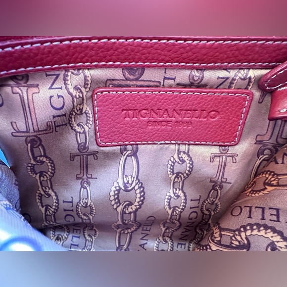 Tignanello Crossbody Handbag, Red Leather Organizer Top Zipper Shoulder Bag - Picture 7 of 8